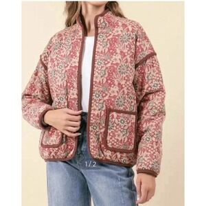 NEW! Doe and Rae Audrey coat, a cotton quilted jacket strawberry floral pattern
